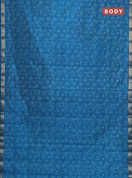 Semi raw silk saree cs blue with geometric prints and zari woven border