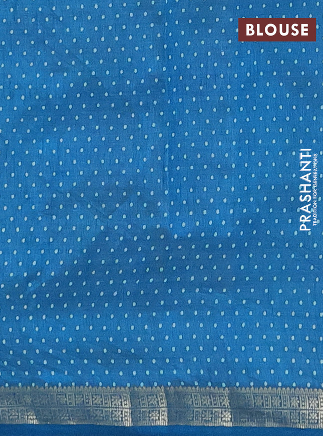 Semi raw silk saree cs blue with geometric prints and zari woven border