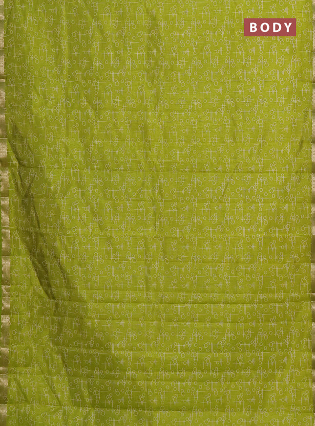 Semi raw silk saree fluorescent green with geometric prints and zari woven border