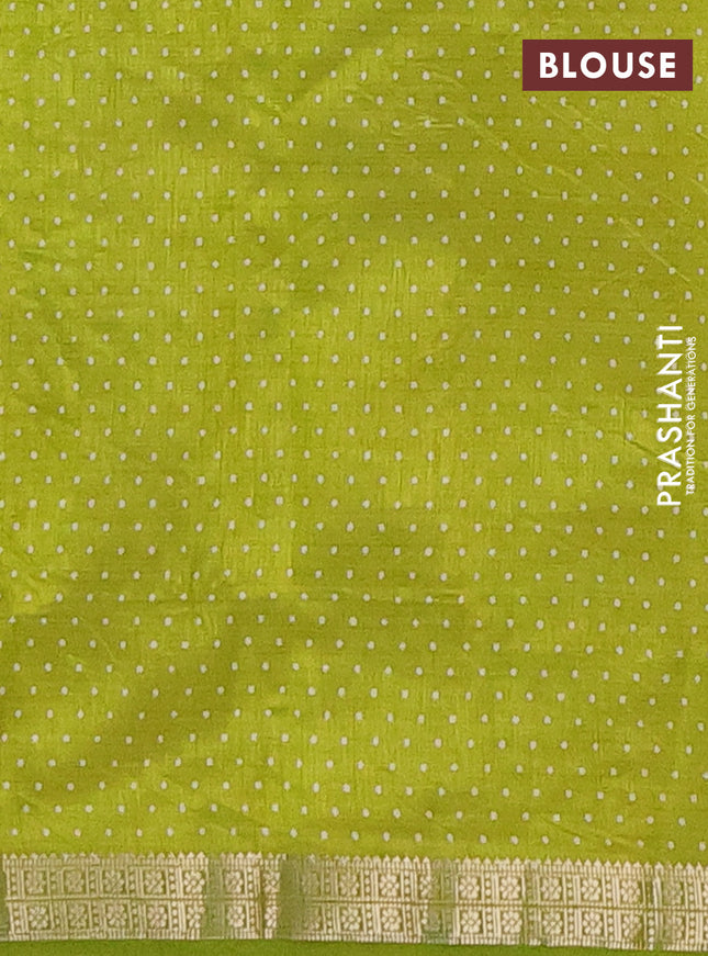 Semi raw silk saree fluorescent green with geometric prints and zari woven border