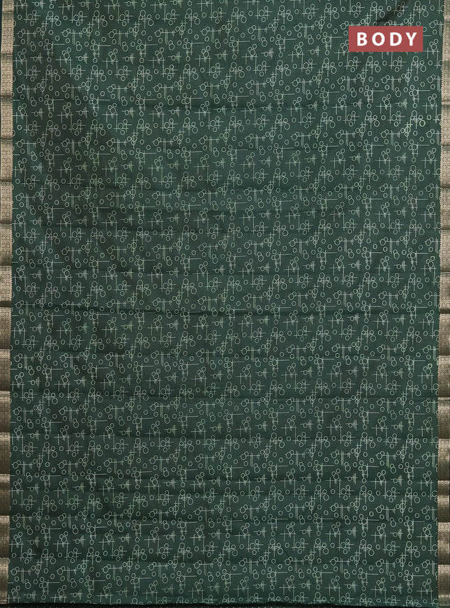 Semi raw silk saree green with geometric prints and zari woven border