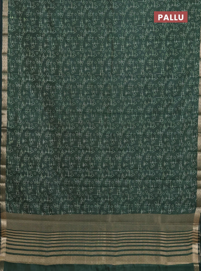 Semi raw silk saree green with geometric prints and zari woven border