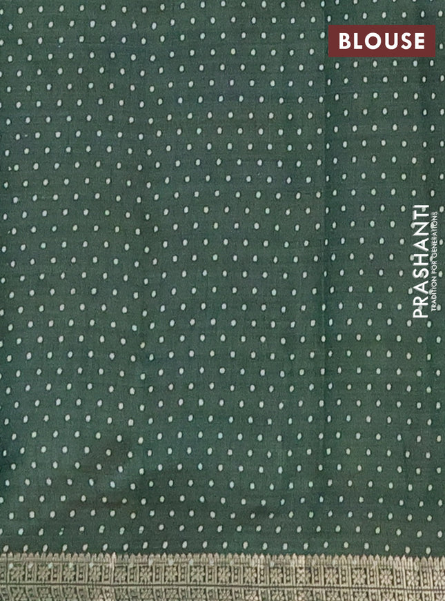 Semi raw silk saree green with geometric prints and zari woven border