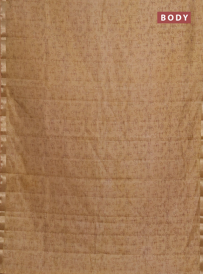 Semi raw silk saree sandal with geometric prints and zari woven border