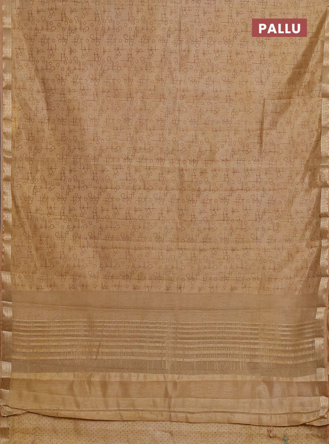 Semi raw silk saree sandal with geometric prints and zari woven border