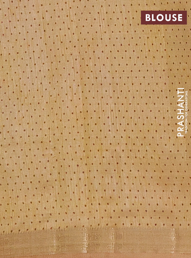 Semi raw silk saree sandal with geometric prints and zari woven border