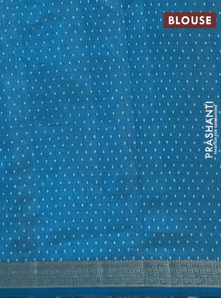 Semi raw silk saree cs blue with geometric prints and zari woven border