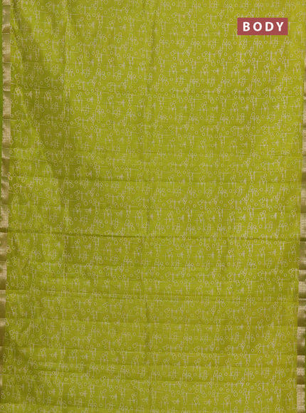 Semi raw silk saree fluorescent green with geometric prints and zari woven border