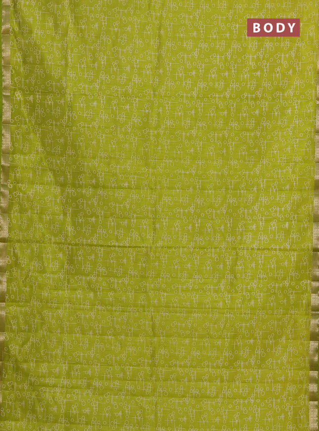 Semi raw silk saree fluorescent green with geometric prints and zari woven border