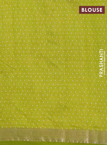 Semi raw silk saree fluorescent green with geometric prints and zari woven border