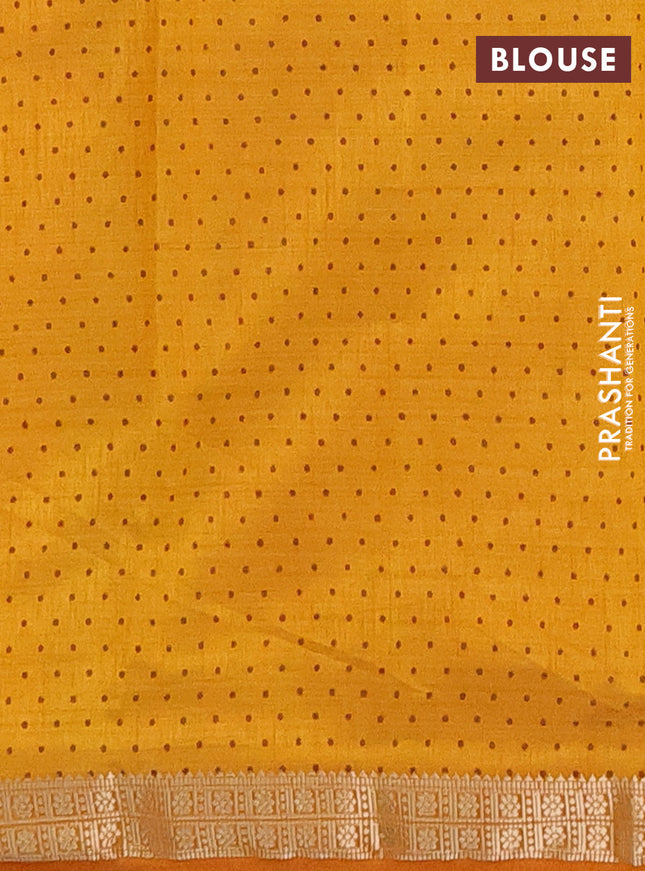 Semi raw silk saree mustard yellow with geometric prints and zari woven border