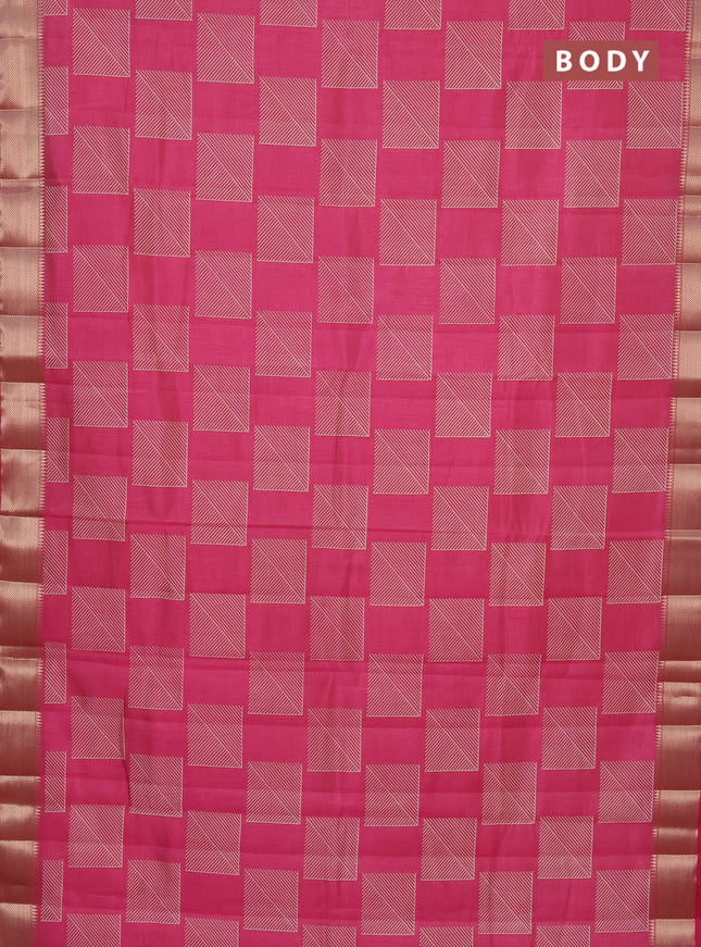 Semi raw silk saree pink with geometric prints and zari woven border