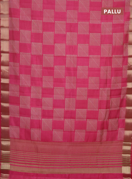 Semi raw silk saree pink with geometric prints and zari woven border