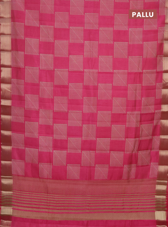 Semi raw silk saree pink with geometric prints and zari woven border