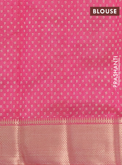 Semi raw silk saree pink with geometric prints and zari woven border