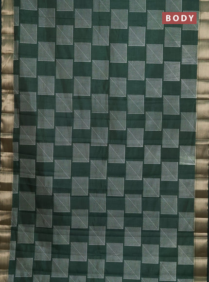 Semi raw silk saree green with geometric prints and zari woven border
