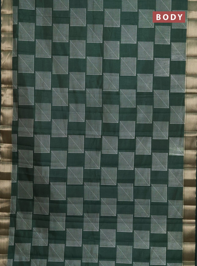 Semi raw silk saree green with geometric prints and zari woven border