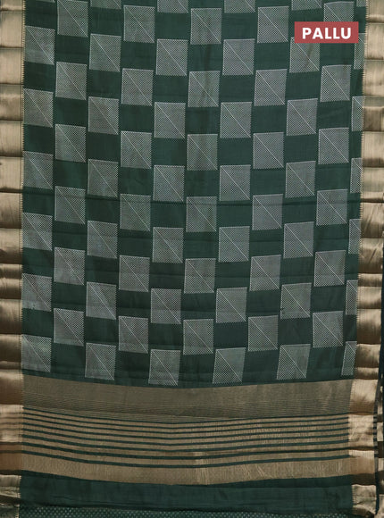 Semi raw silk saree green with geometric prints and zari woven border