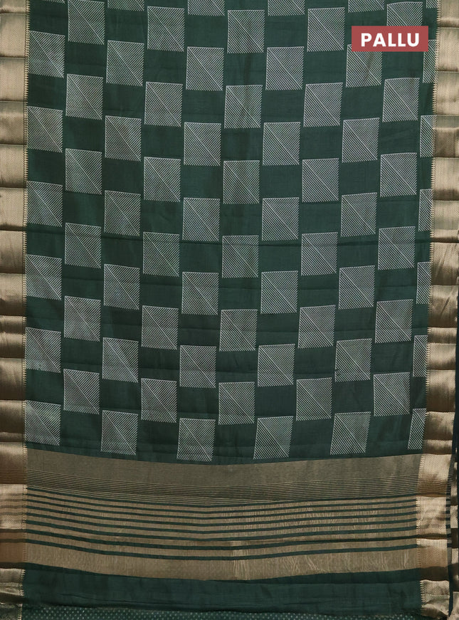 Semi raw silk saree green with geometric prints and zari woven border