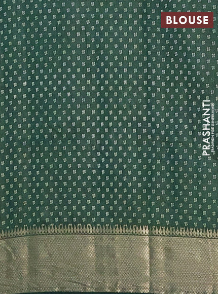 Semi raw silk saree green with geometric prints and zari woven border
