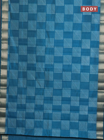 Semi raw silk saree cs blue with geometric prints and zari woven border