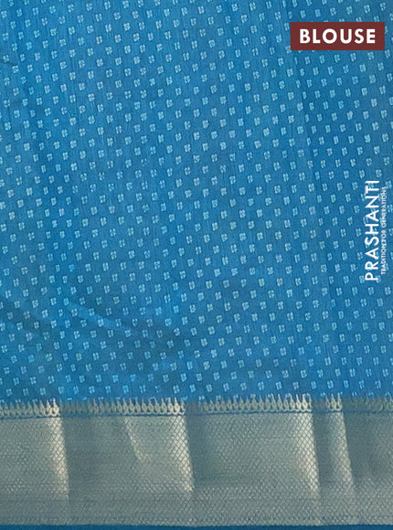 Semi raw silk saree cs blue with geometric prints and zari woven border