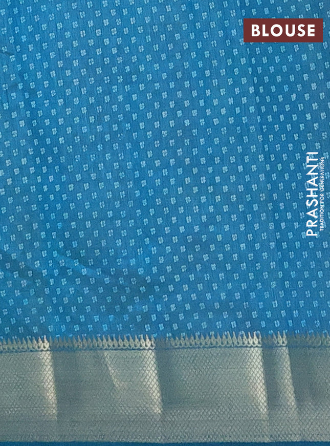 Semi raw silk saree cs blue with geometric prints and zari woven border