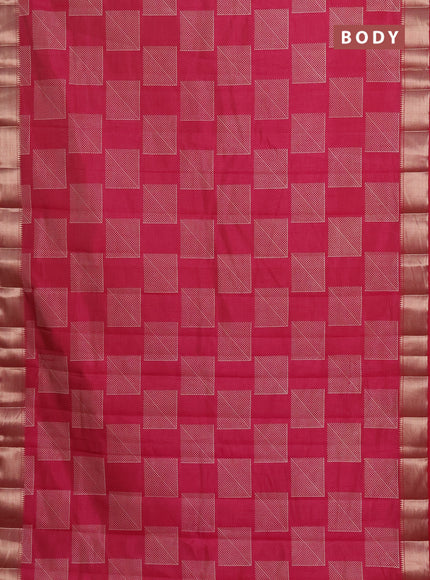 Semi raw silk saree pink with geometric prints and zari woven border