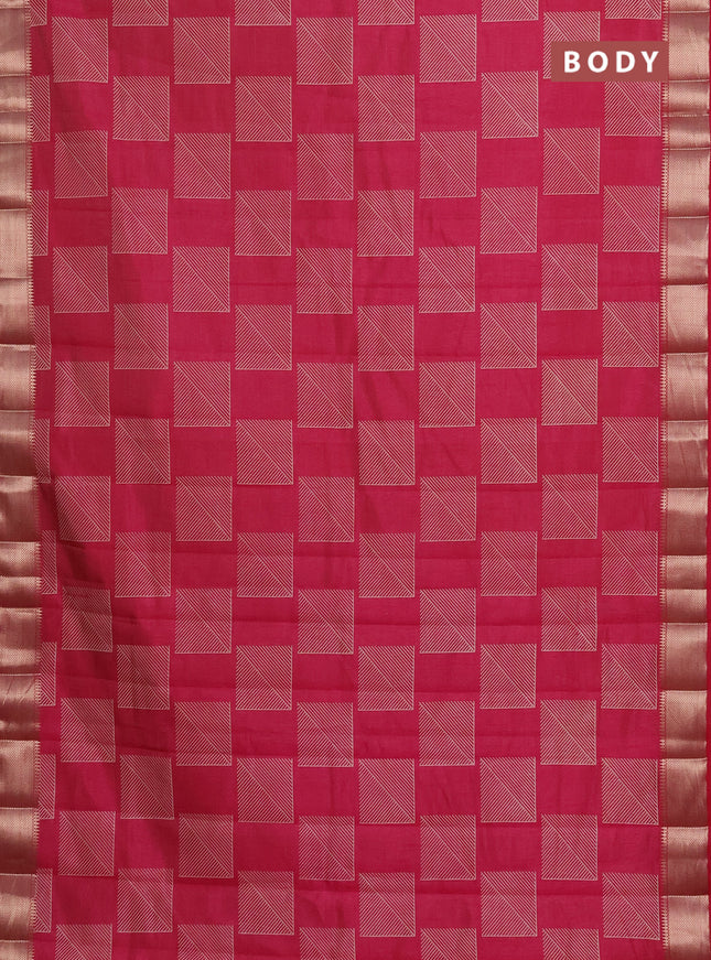 Semi raw silk saree pink with geometric prints and zari woven border