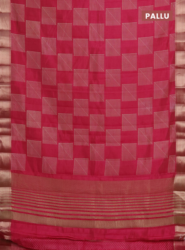 Semi raw silk saree pink with geometric prints and zari woven border