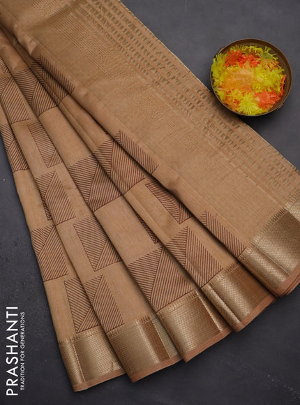 Semi raw silk saree sandal with geometric prints and zari woven border