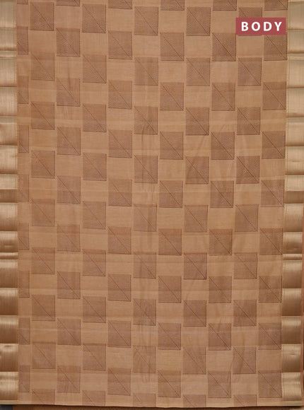 Semi raw silk saree sandal with geometric prints and zari woven border