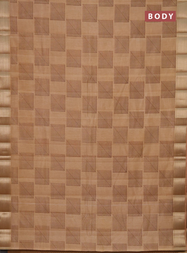 Semi raw silk saree sandal with geometric prints and zari woven border