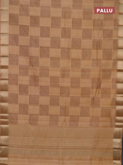 Semi raw silk saree sandal with geometric prints and zari woven border