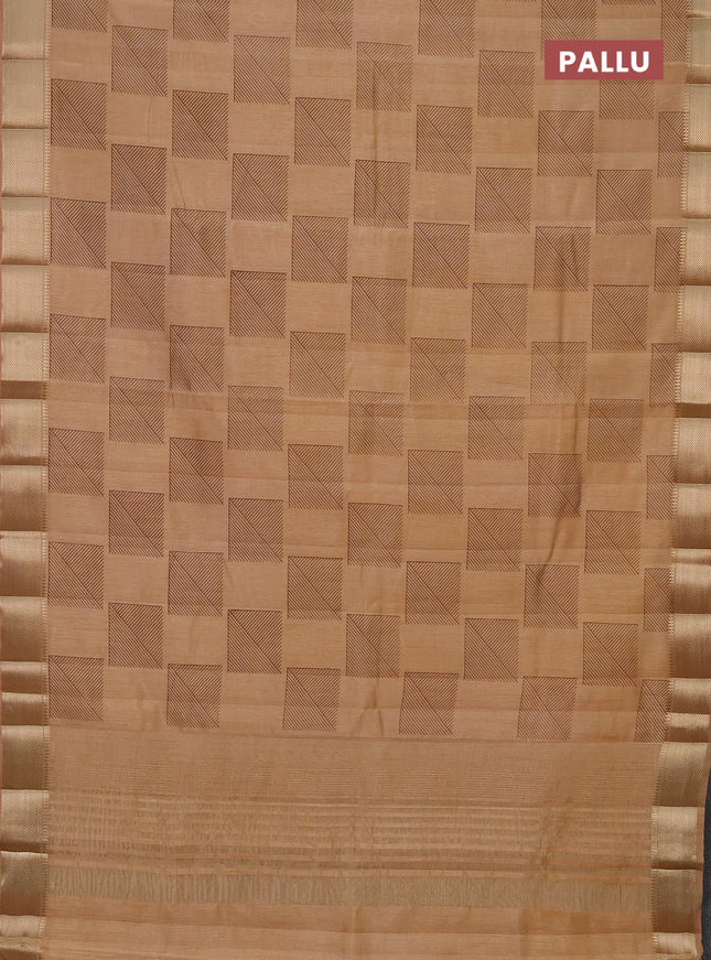 Semi raw silk saree sandal with geometric prints and zari woven border