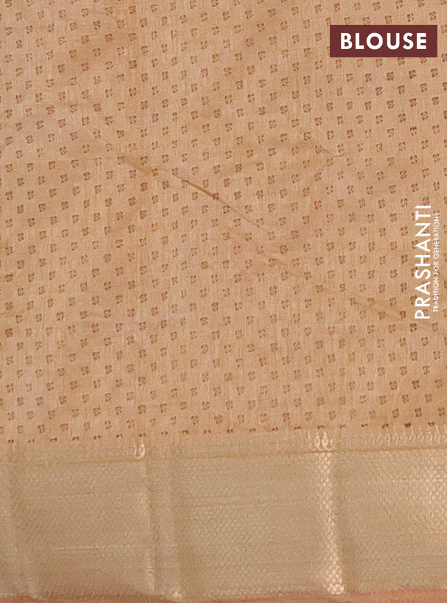 Semi raw silk saree sandal with geometric prints and zari woven border