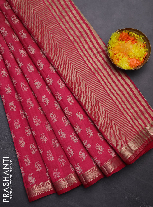 Semi raw silk saree pink with allover paisley butta prints and zari woven border
