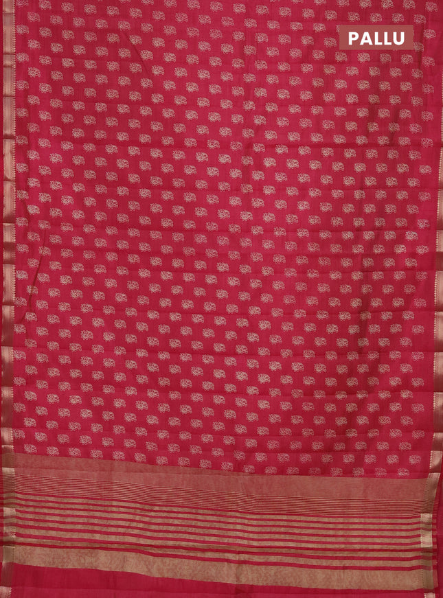 Semi raw silk saree pink with allover paisley butta prints and zari woven border
