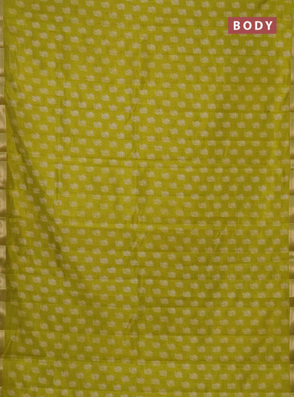 Semi raw silk saree lime green with allover paisley butta prints and zari woven border