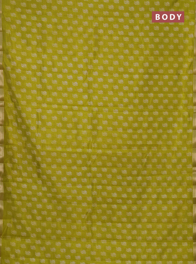 Semi raw silk saree lime green with allover paisley butta prints and zari woven border