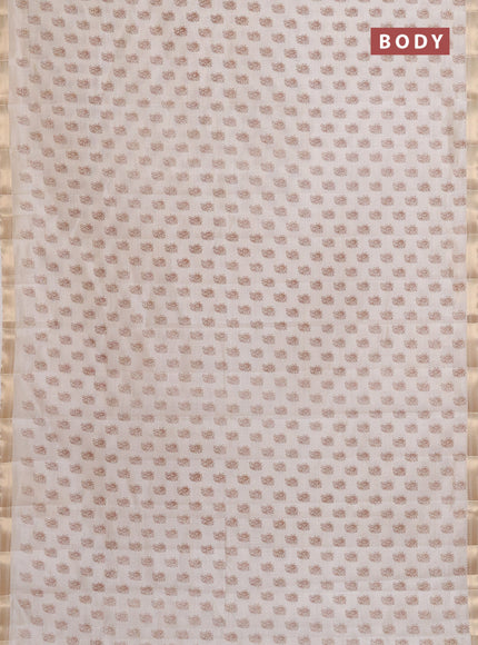 Semi raw silk saree cream with allover paisley butta prints and zari woven border