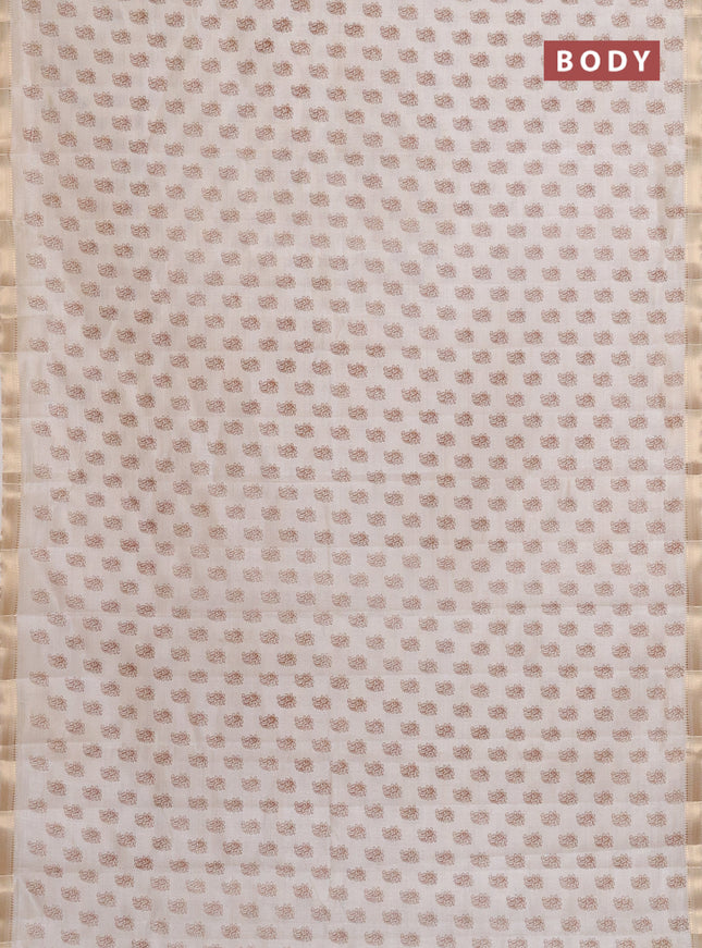 Semi raw silk saree cream with allover paisley butta prints and zari woven border