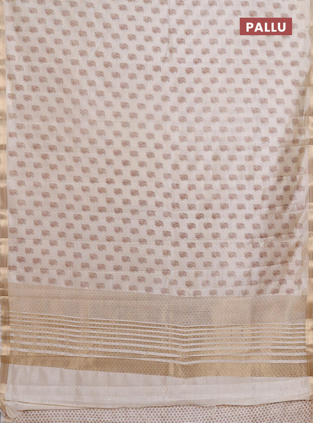 Semi raw silk saree cream with allover paisley butta prints and zari woven border