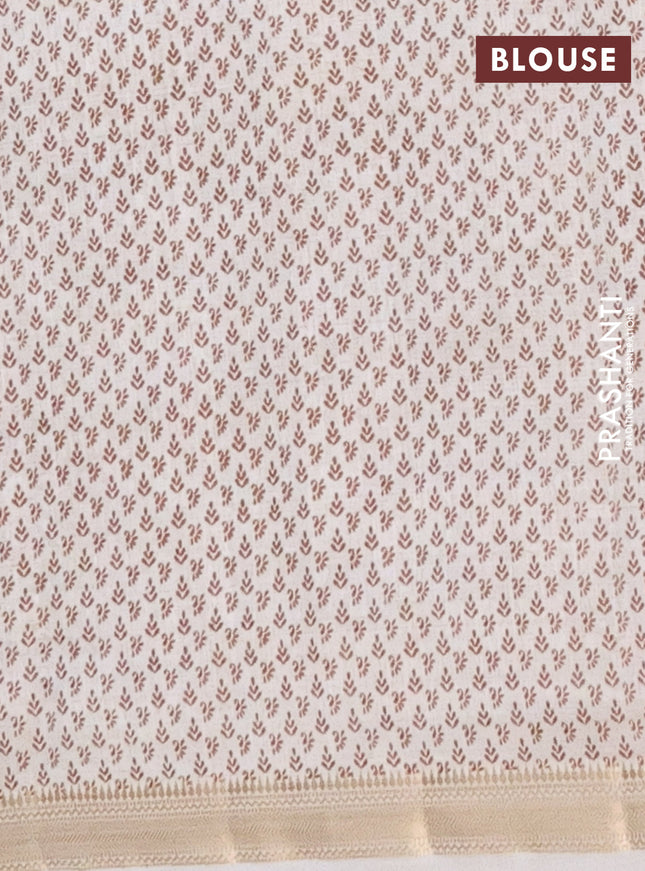 Semi raw silk saree cream with allover paisley butta prints and zari woven border