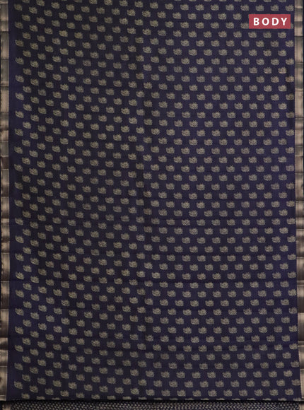 Semi raw silk saree navy blue with allover paisley butta prints and zari woven border