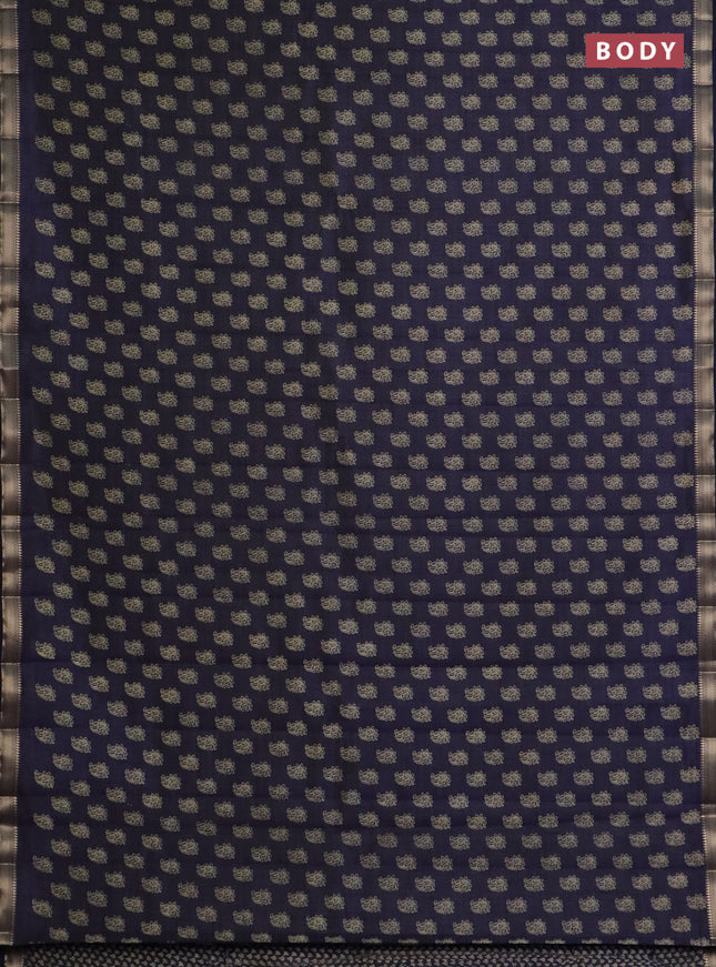 Semi raw silk saree navy blue with allover paisley butta prints and zari woven border