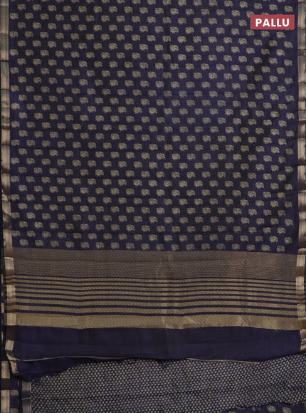 Semi raw silk saree navy blue with allover paisley butta prints and zari woven border