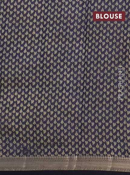 Semi raw silk saree navy blue with allover paisley butta prints and zari woven border