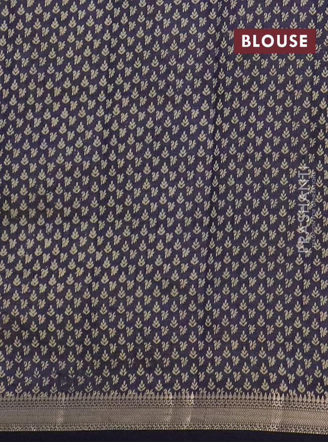 Semi raw silk saree navy blue with allover paisley butta prints and zari woven border