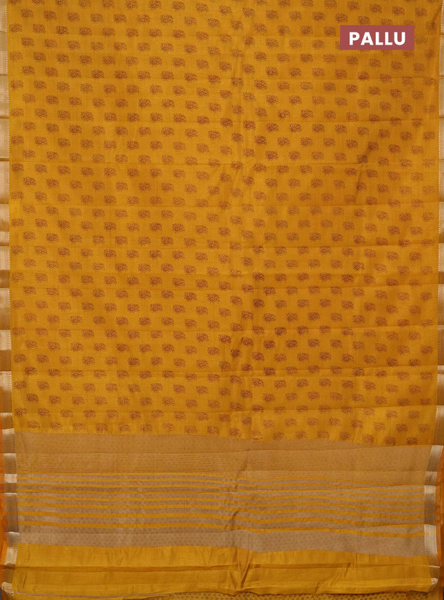 Semi raw silk saree mango yellow with allover paisley butta prints and zari woven border